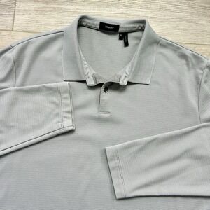 Theory Mens XL Standard Polo Grey Stripe Long Sleeve Static Interlock Shirt Work